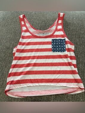 Juniors Crop Top American Flag Theme Tank Top Fifth Sun Size Small Pre-owned